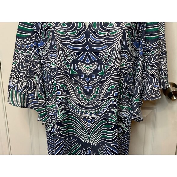 BCBG Max Azria Tati Blue Green Geometric Sheer Cover-Up Tunic, Size XS - Picture 3 of 9